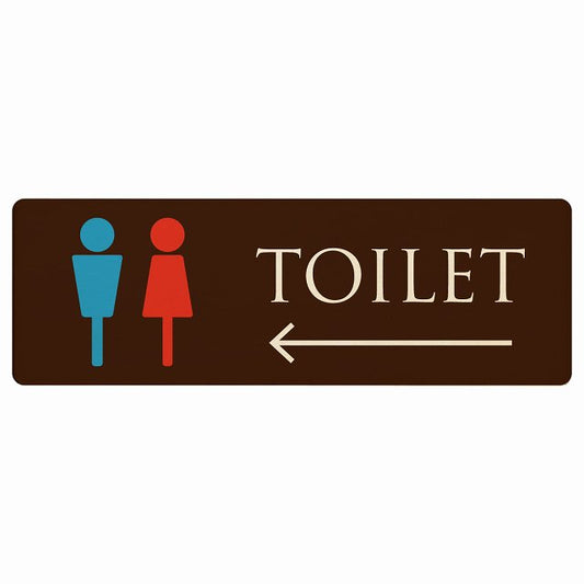 トイレ 男女マーク ブラウン＆カラー 左矢印 木製プレート 長方形 看板 サインプレート 誘導表示 ピクトサイン ピクトグラム 選べるサイズ