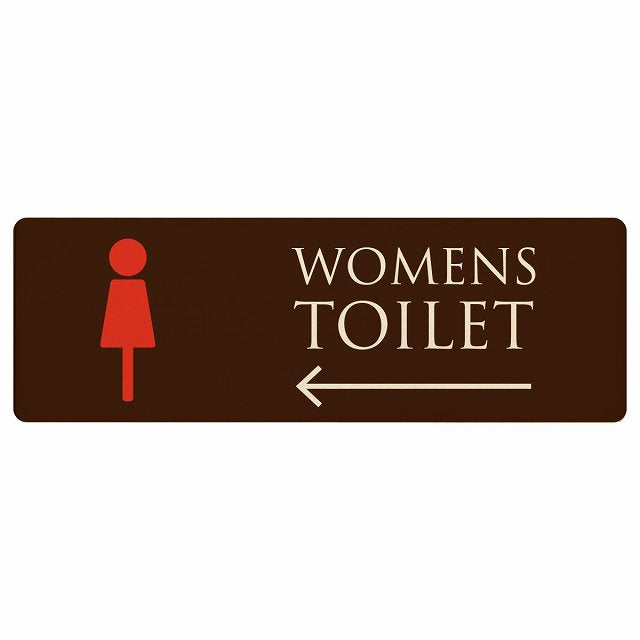 トイレ WOMENS ブラウン＆カラー 左矢印 木製プレート 長方形 看板 サインプレート 誘導表示 ピクトサイン ピクトグラム 選べるサイズ