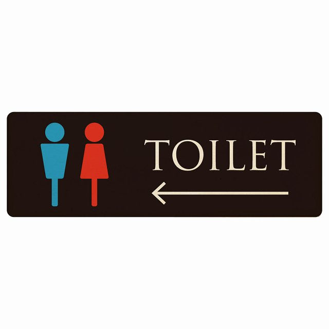 トイレ 男女マーク ブラック＆カラー 左矢印 木製プレート 長方形 看板 サインプレート 誘導表示 ピクトサイン ピクトグラム 選べるサイズ