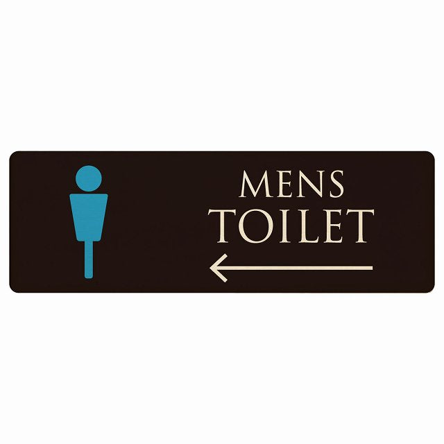 トイレ MENS ブラック＆カラー 左矢印 木製プレート 長方形 看板 サインプレート 誘導表示 ピクトサイン ピクトグラム 選べるサイズ