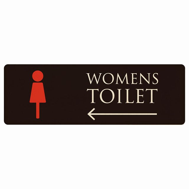 トイレ WOMENS ブラック＆カラー 左矢印 木製プレート 長方形 看板 サインプレート 誘導表示 ピクトサイン ピクトグラム 選べるサイズ