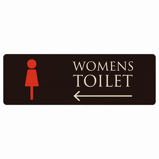 トイレ WOMENS ブラック＆カラー 左矢印 木製プレート 長方形 看板 サインプレート 誘導表示 ピクトサイン ピクトグラム 選べるサイズ