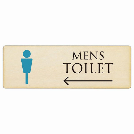 トイレ MENS ナチュラル＆カラー 左矢印 木製プレート 長方形 看板 サインプレート 誘導表示 ピクトサイン ピクトグラム 選べるサイズ