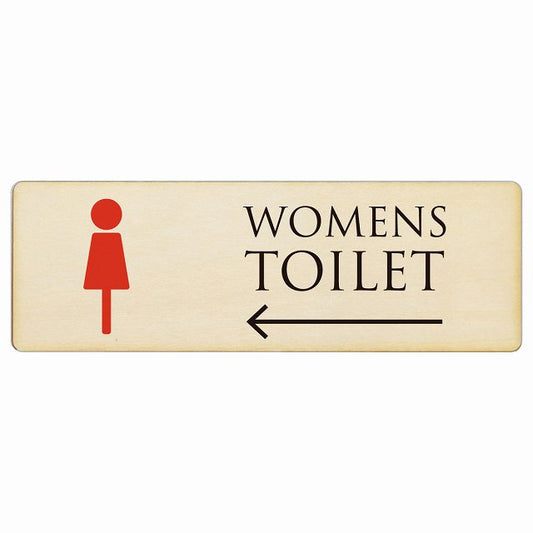 トイレ WOMENS ナチュラル＆カラー 左矢印 木製プレート 長方形 看板 サインプレート 誘導表示 ピクトサイン ピクトグラム 選べるサイズ