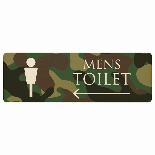 トイレ MENS 迷彩 カラー 左矢印 木製プレート 長方形 看板 サインプレート 誘導表示 ピクトサイン ピクトグラム 選べるサイズ