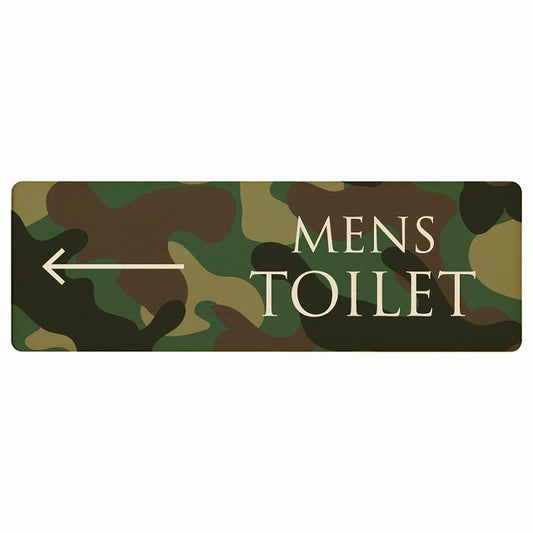 トイレ MENS 文字タイプ 迷彩 カラー 左矢印 木製プレート 長方形 看板 サインプレート 誘導表示 ピクトサイン ピクトグラム 選べるサイズ