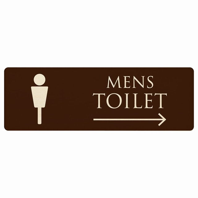 トイレ MENS ブラウン ナチュラル 右矢印 木製プレート 長方形 看板 サインプレート 誘導表示 ピクトサイン ピクトグラム 選べるサイズ
