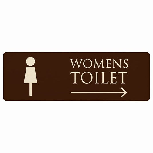 トイレ WOMENS ブラウン ナチュラル 右矢印 木製プレート 長方形 看板 サインプレート 誘導表示 ピクトサイン ピクトグラム 選べるサイズ