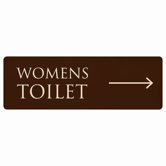 トイレ WOMENS 文字タイプ ブラウン ナチュラル 右矢印 木製プレート 長方形 看板 サインプレート 誘導表示 ピクトサイン ピクトグラム 選べるサイズ