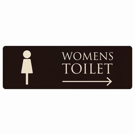 トイレ WOMENS ブラック ナチュラル 右矢印 木製プレート 長方形 看板 サインプレート 誘導表示 ピクトサイン ピクトグラム 選べるサイズ
