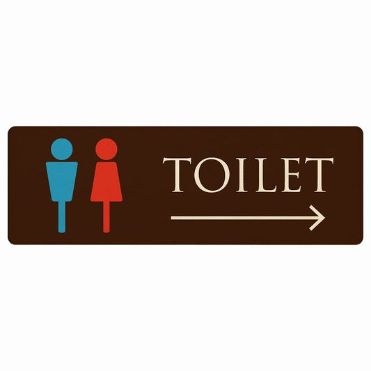 トイレ 男女マーク ブラウン＆カラー 右矢印 木製プレート 長方形 看板 サインプレート 誘導表示 ピクトサイン ピクトグラム 選べるサイズ
