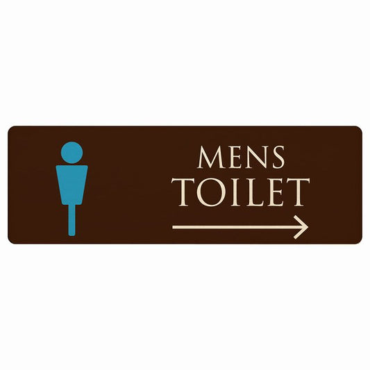 トイレ MENS ブラウン＆カラー 右矢印 木製プレート 長方形 看板 サインプレート 誘導表示 ピクトサイン ピクトグラム 選べるサイズ