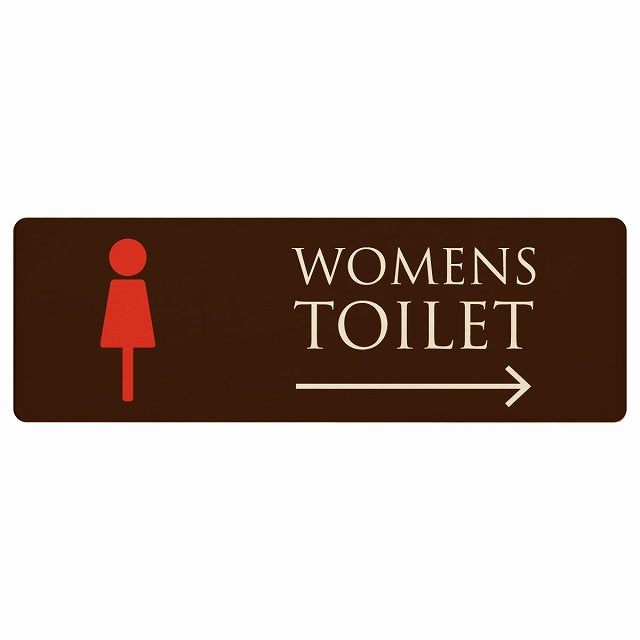 トイレ WOMENS ブラウン＆カラー 右矢印 木製プレート 長方形 看板 サインプレート 誘導表示 ピクトサイン ピクトグラム 選べるサイズ