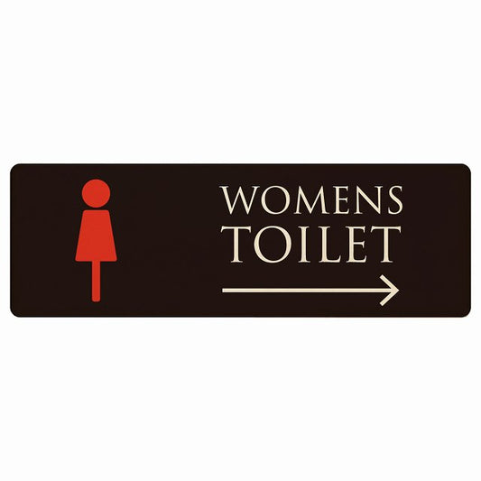 トイレ WOMENS ブラック＆カラー 右矢印 木製プレート 長方形 看板 サインプレート 誘導表示 ピクトサイン ピクトグラム 選べるサイズ