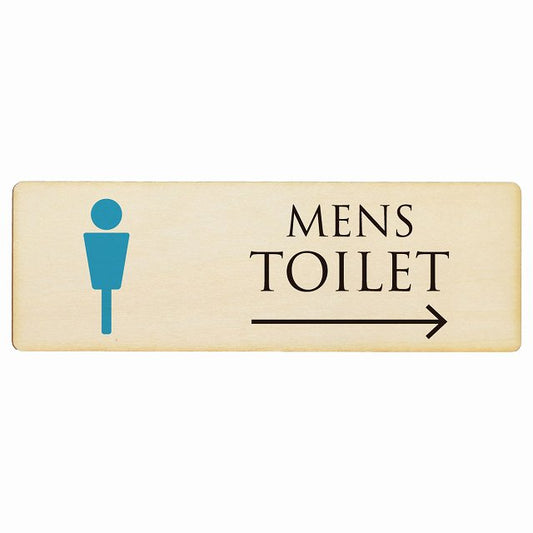 トイレ MENS ナチュラル＆カラー 右矢印 木製プレート 長方形 看板 サインプレート 誘導表示 ピクトサイン ピクトグラム 選べるサイズ