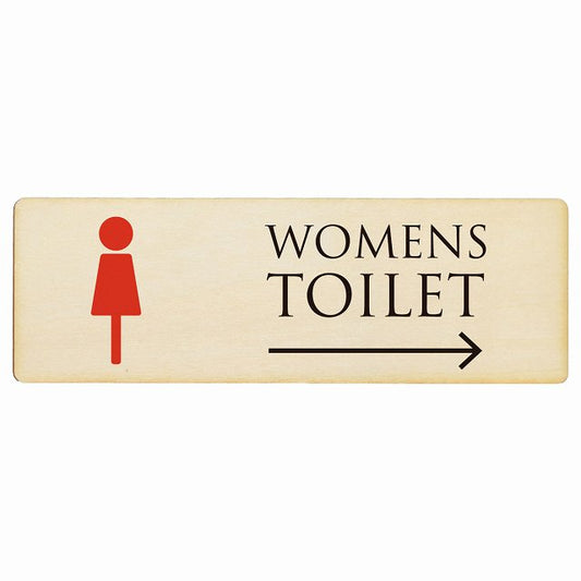 トイレ WOMENS ナチュラル＆カラー 右矢印 木製プレート 長方形 看板 サインプレート 誘導表示 ピクトサイン ピクトグラム 選べるサイズ