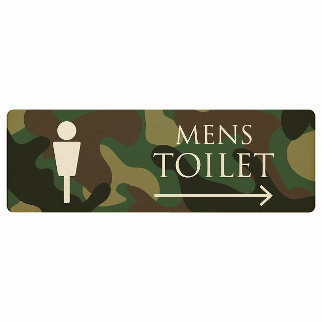 トイレ MENS 迷彩 カラー 右矢印 木製プレート 長方形 看板 サインプレート 誘導表示 ピクトサイン ピクトグラム 選べるサイズ