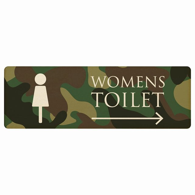 トイレ WOMENS 迷彩 カラー 右矢印 木製プレート 長方形 看板 サインプレート 誘導表示 ピクトサイン ピクトグラム 選べるサイズ