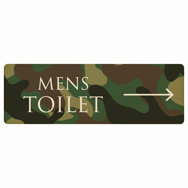 トイレ MENS 文字タイプ 迷彩 カラー 右矢印 木製プレート 長方形 看板 サインプレート 誘導表示 ピクトサイン ピクトグラム 選べるサイズ