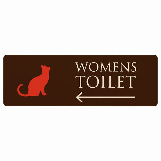 トイレ WOMENS ねこ 猫 ネコ ブラウン カラー 左矢印 木製プレート 長方形 看板 サインプレート 誘導表示 ピクトサイン ピクトグラム 選べるサイズ