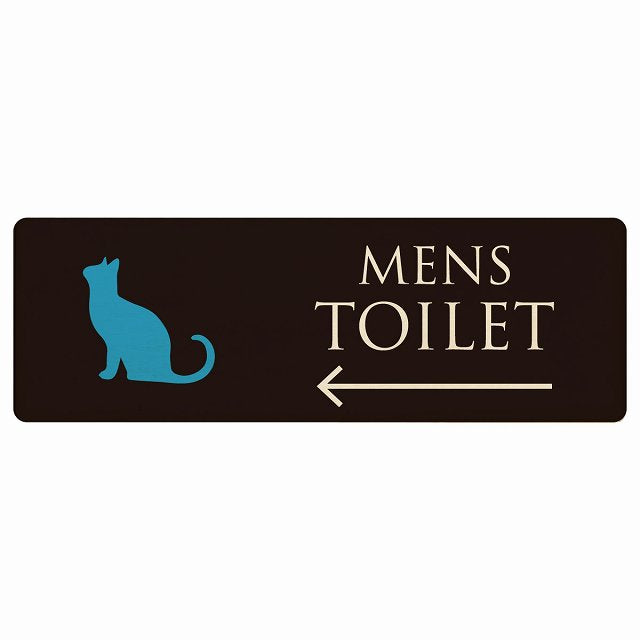 トイレ MENS ねこ 猫 ネコ ブラック カラー 左矢印 木製プレート 長方形 看板 サインプレート 誘導表示 ピクトサイン ピクトグラム 選べるサイズ