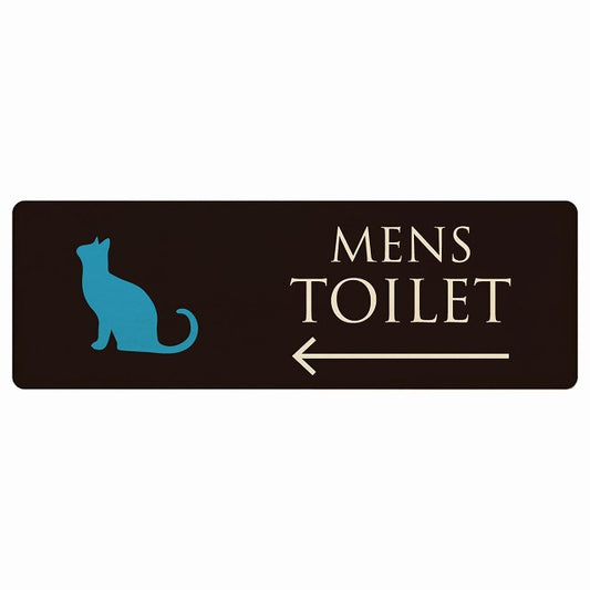 トイレ MENS ねこ 猫 ネコ ブラック カラー 左矢印 木製プレート 長方形 看板 サインプレート 誘導表示 ピクトサイン ピクトグラム 選べるサイズ