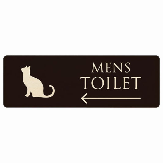 トイレ MENS ねこ 猫 ネコ ブラック ナチュラル 左矢印 木製プレート 長方形 看板 サインプレート 誘導表示 ピクトサイン ピクトグラム 選べるサイズ