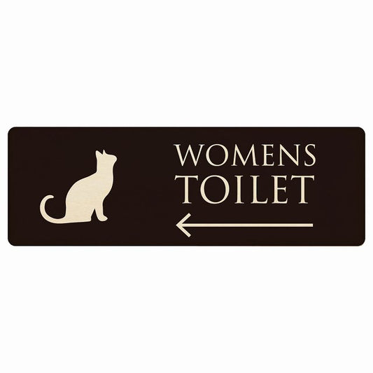 トイレ WOMENS ねこ 猫 ネコ ブラック ナチュラル 左矢印 木製プレート 長方形 看板 サインプレート 誘導表示 ピクトサイン ピクトグラム 選べるサイズ