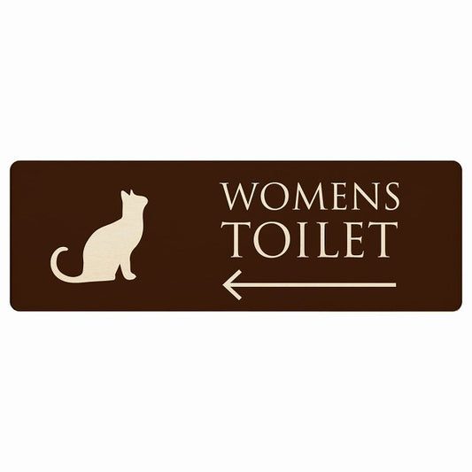 トイレ WOMENS ねこ 猫 ネコ ブラウン ナチュラル 左矢印 木製プレート 長方形 看板 サインプレート 誘導表示 ピクトサイン ピクトグラム 選べるサイズ