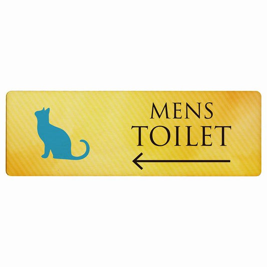 トイレ MENS ねこ 猫 ネコ イエローグラデーション 左矢印 木製プレート 長方形 看板 サインプレート 誘導表示 ピクトサイン ピクトグラム 選べるサイズ