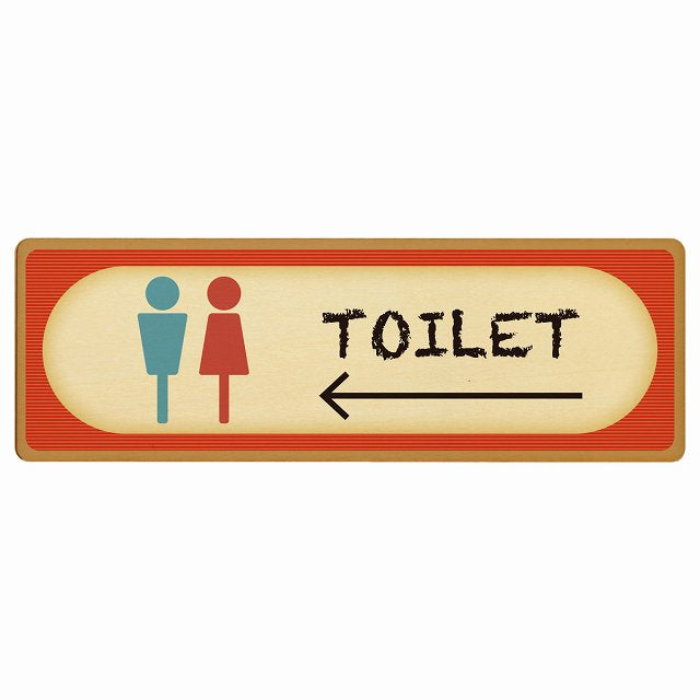 トイレ 男女マーク レトロ デザイン 左矢印 木製プレート 長方形 看板 サインプレート 誘導表示 ピクトサイン ピクトグラム 選べるサイズ