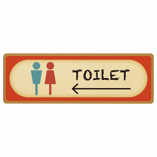 トイレ 男女マーク レトロ デザイン 左矢印 木製プレート 長方形 看板 サインプレート 誘導表示 ピクトサイン ピクトグラム 選べるサイズ