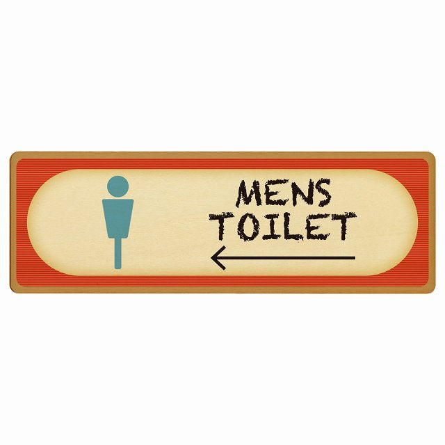 トイレ MENS レトロ デザイン 左矢印 木製プレート 長方形 看板 サインプレート 誘導表示 ピクトサイン ピクトグラム 選べるサイズ