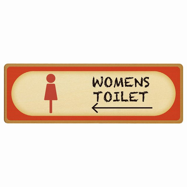 トイレ WOMENS レトロ デザイン 左矢印 木製プレート 長方形 看板 サインプレート 誘導表示 ピクトサイン ピクトグラム 選べるサイズ