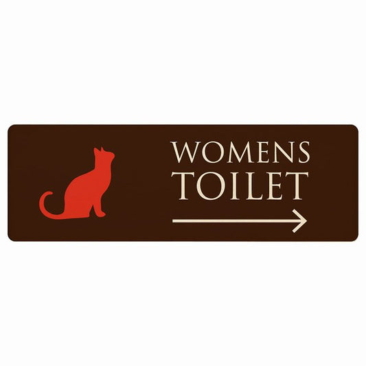 トイレ WOMENS ねこ 猫 ネコ ブラウン カラー 右矢印 木製プレート 長方形 看板 サインプレート 誘導表示 ピクトサイン ピクトグラム 選べるサイズ