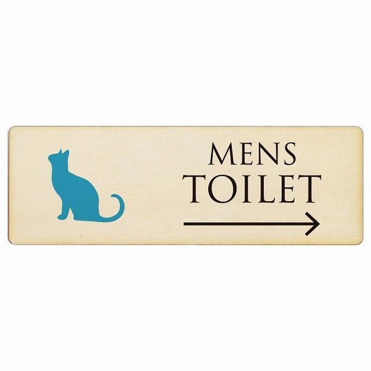 トイレ MENS ねこ 猫 ネコ ナチュラル カラー 右矢印 木製プレート 長方形 看板 サインプレート 誘導表示 ピクトサイン ピクトグラム 選べるサイズ