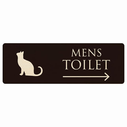 トイレ MENS ねこ 猫 ネコ ブラック ナチュラル 右矢印 木製プレート 長方形 看板 サインプレート 誘導表示 ピクトサイン ピクトグラム 選べるサイズ