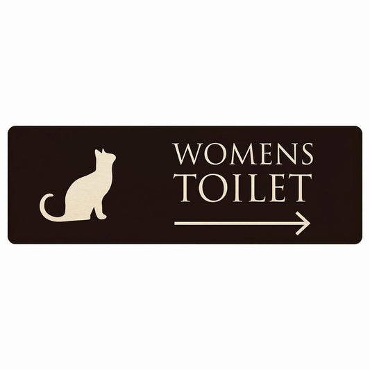 トイレ WOMENS ねこ 猫 ネコ ブラック ナチュラル 右矢印 木製プレート 長方形 看板 サインプレート 誘導表示 ピクトサイン ピクトグラム 選べるサイズ
