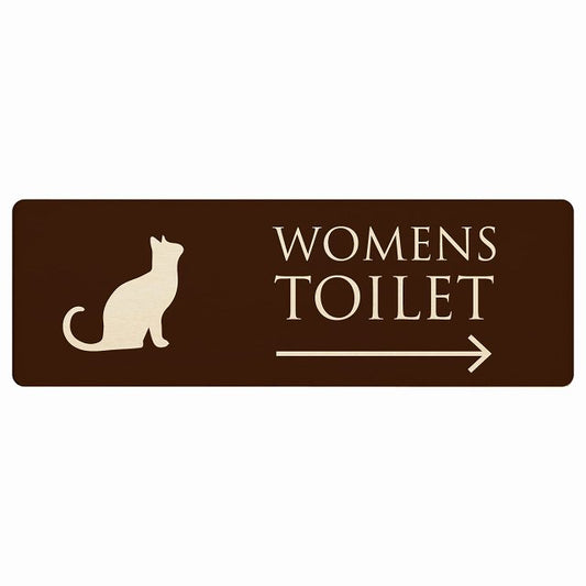 トイレ WOMENS ねこ 猫 ネコ ブラウン ナチュラル 右矢印 木製プレート 長方形 看板 サインプレート 誘導表示 ピクトサイン ピクトグラム 選べるサイズ