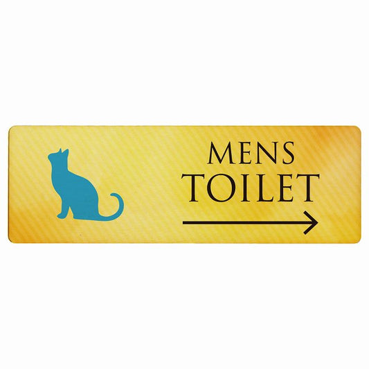トイレ MENS ねこ 猫 ネコ イエローグラデーション 右矢印 木製プレート 長方形 看板 サインプレート 誘導表示 ピクトサイン ピクトグラム 選べるサイズ