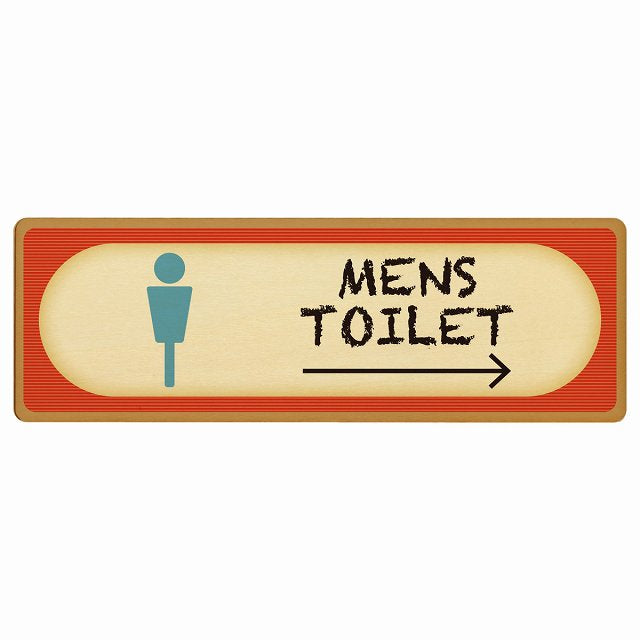トイレ MENS レトロ デザイン 右矢印 木製プレート 長方形 看板 サインプレート 誘導表示 ピクトサイン ピクトグラム 選べるサイズ