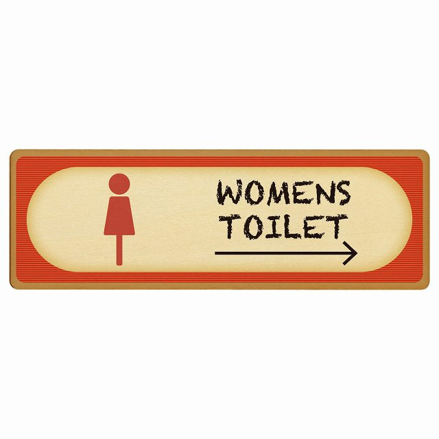 トイレ WOMENS レトロ デザイン 右矢印 木製プレート 長方形 看板 サインプレート 誘導表示 ピクトサイン ピクトグラム 選べるサイズ