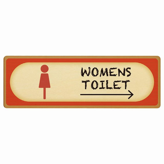 トイレ WOMENS レトロ デザイン 右矢印 木製プレート 長方形 看板 サインプレート 誘導表示 ピクトサイン ピクトグラム 選べるサイズ
