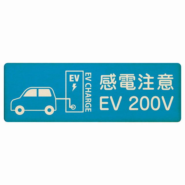 EV車 充電 充電ステーション 車＆バッテリー EV 200V ライトブルー 木製プレート 長方形 看板 サインプレート 表示プレート ピクトサイン ピクトグラム 選べるサイズ