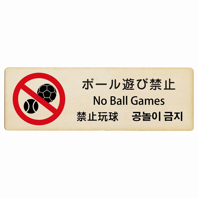 ボール遊び禁止 インバウンド 多言語 英語 中国語 韓国語 対応 木製プレート 長方形 看板 サインプレート 外国人対応 ピクトサイン ピクトグラム 選べるサイズ