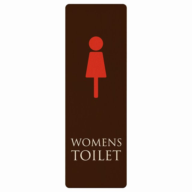 トイレ WOMENS ブラウン＆カラー 木製プレート 長方形 縦タイプ 看板 サインプレート 案内表示 施設用 ピクトサイン ピクトグラム 選べるサイズ