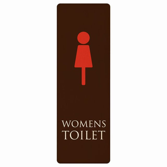 トイレ WOMENS ブラウン＆カラー 木製プレート 長方形 縦タイプ 看板 サインプレート 案内表示 施設用 ピクトサイン ピクトグラム 選べるサイズ