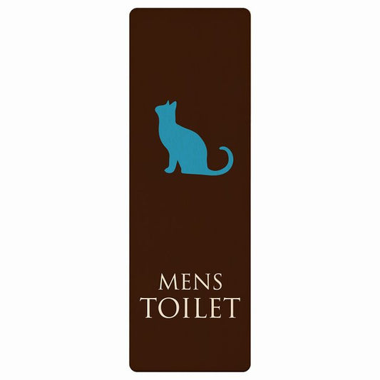 トイレ MENS ねこ 猫 ネコ ブラウン カラー 木製プレート 長方形 縦タイプ 看板 サインプレート 案内表示 施設用 ピクトサイン ピクトグラム 選べるサイズ
