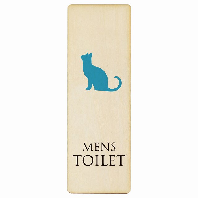 トイレ MENS ねこ 猫 ネコ ナチュラル カラー 木製プレート 長方形 縦タイプ 看板 サインプレート 案内表示 施設用 ピクトサイン ピクトグラム 選べるサイズ