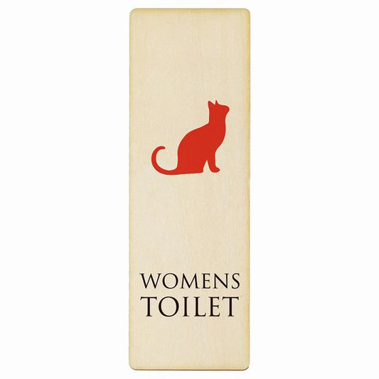 トイレ WOMENS ねこ 猫 ネコ ナチュラル カラー 木製プレート 長方形 縦タイプ 看板 サインプレート 案内表示 施設用 ピクトサイン ピクトグラム 選べるサイズ